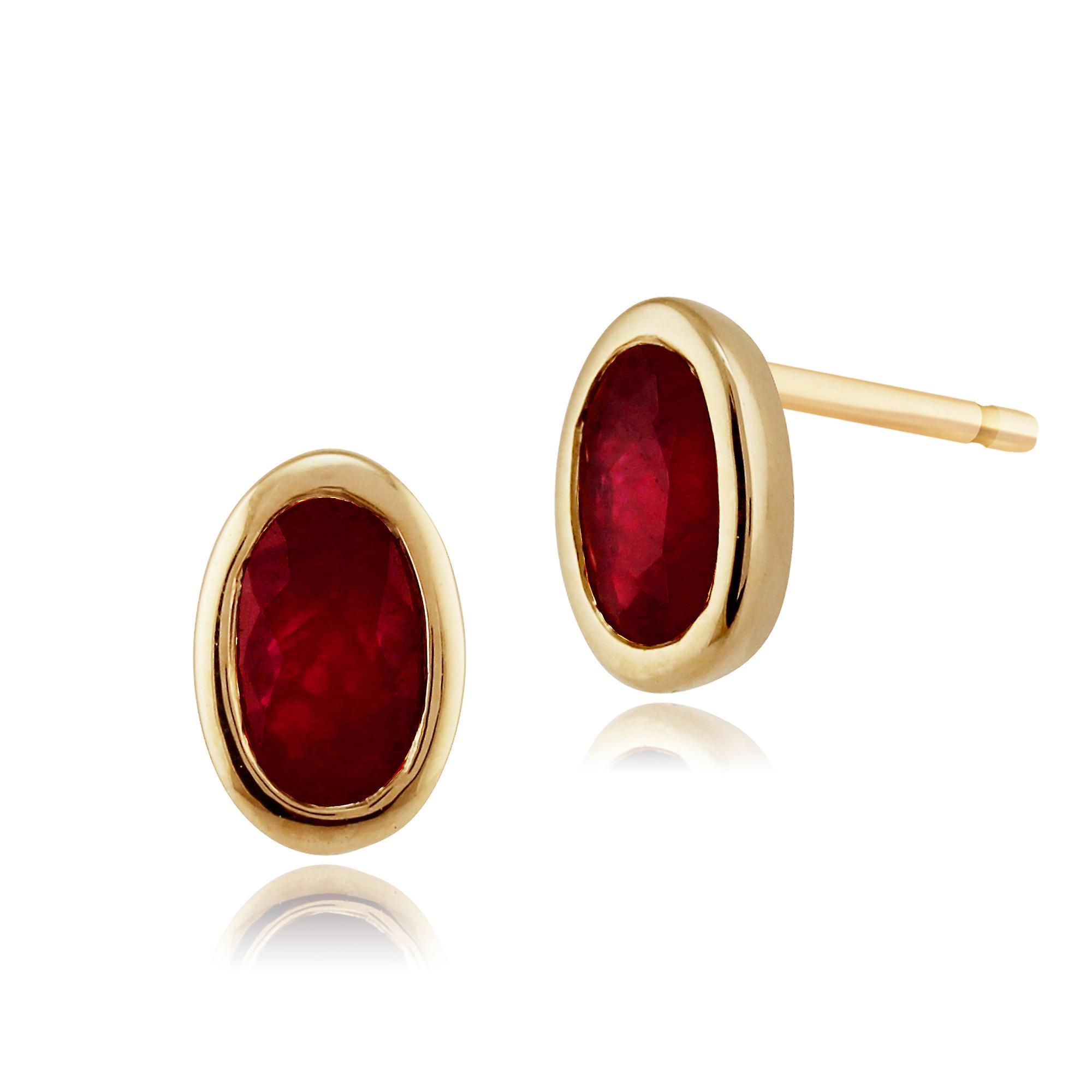 Gemondo Classic Oval Ruby Stud Earrings In 9ct Yellow Gold 5x3mm 183E0670069 Red One Size