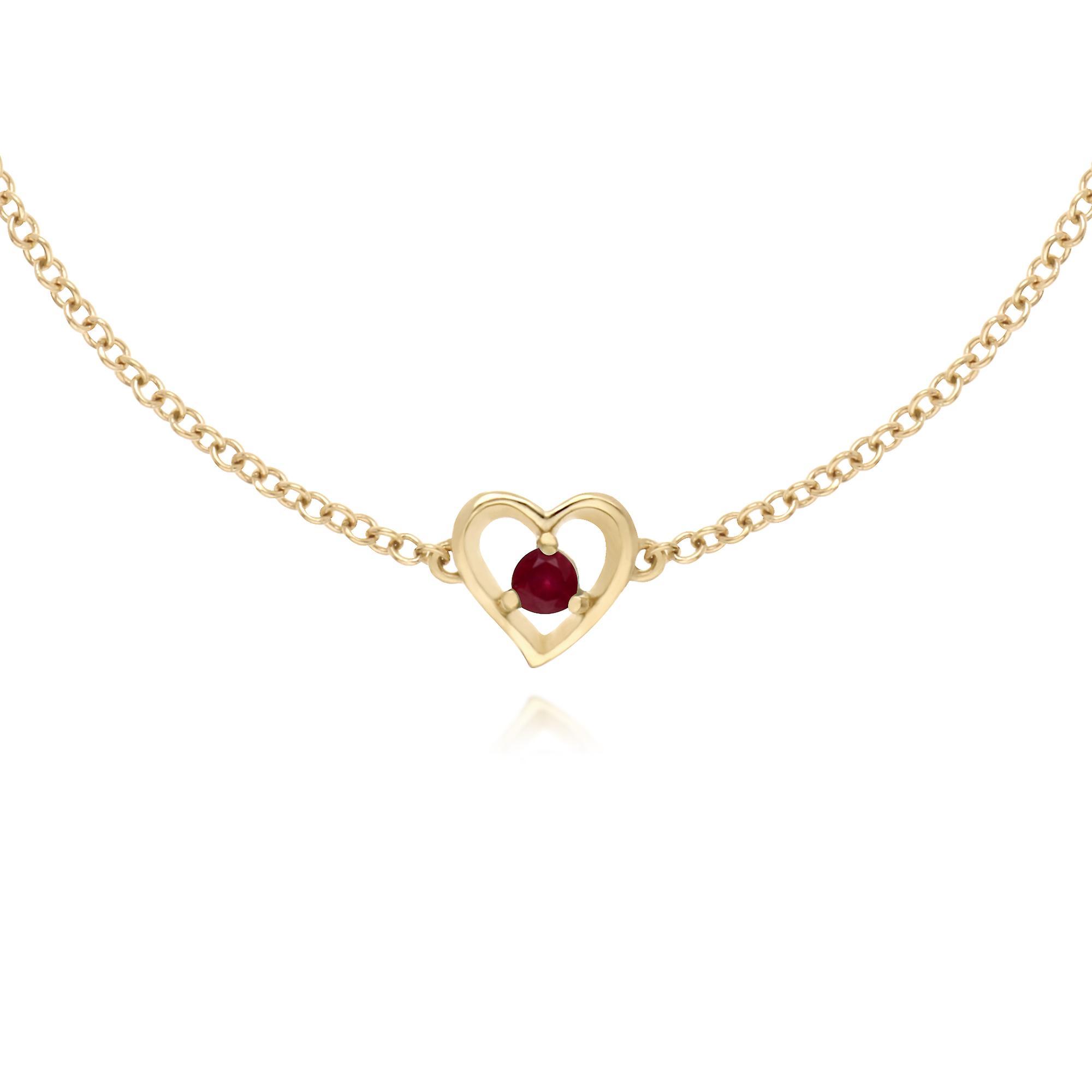 Gemondo Classic Single Stone Round Ruby Love Heart Bracelet in 9ct Yellow Gold 135L0290019 Red One Size