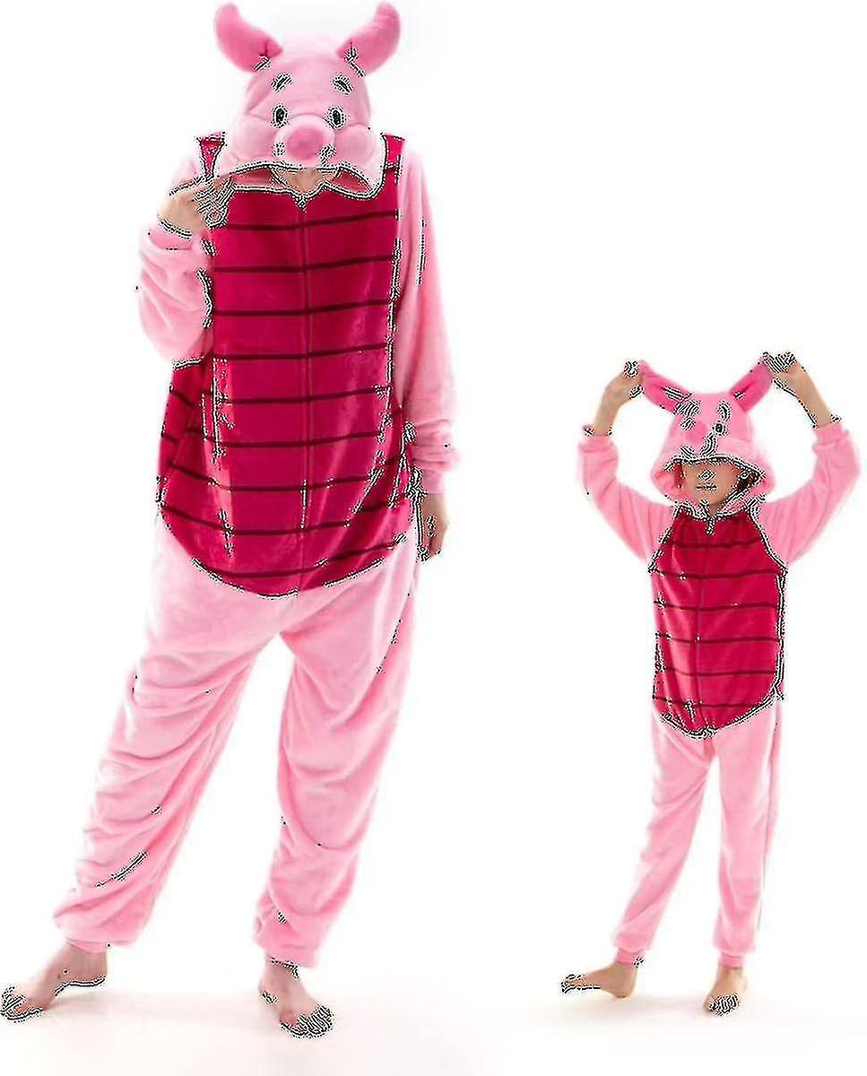 DUqi Snug Fit Unisex Adult Onesie Pajamas, Flannel Animal One Piece Halloween Costume Sleepwear Homewear Piglet 85cm