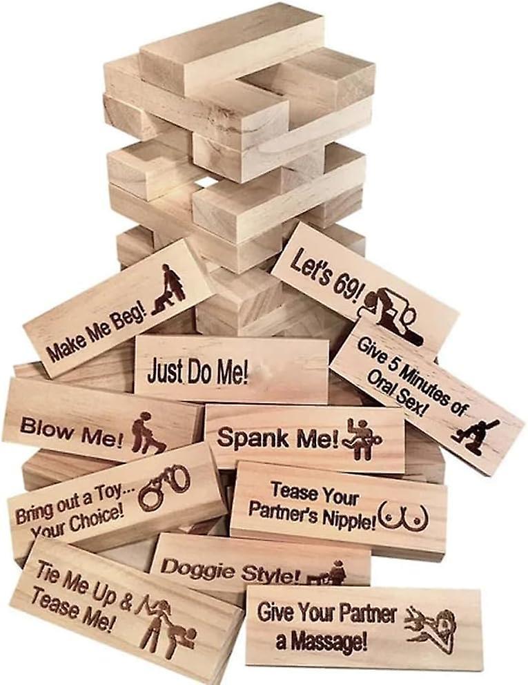 Frusde Love And Naughty Stacking Tower Wooden Blocks Game, 54pcs Wooden Blocks With Truth Or Dare Questions And Challenges, Funny Couple Game