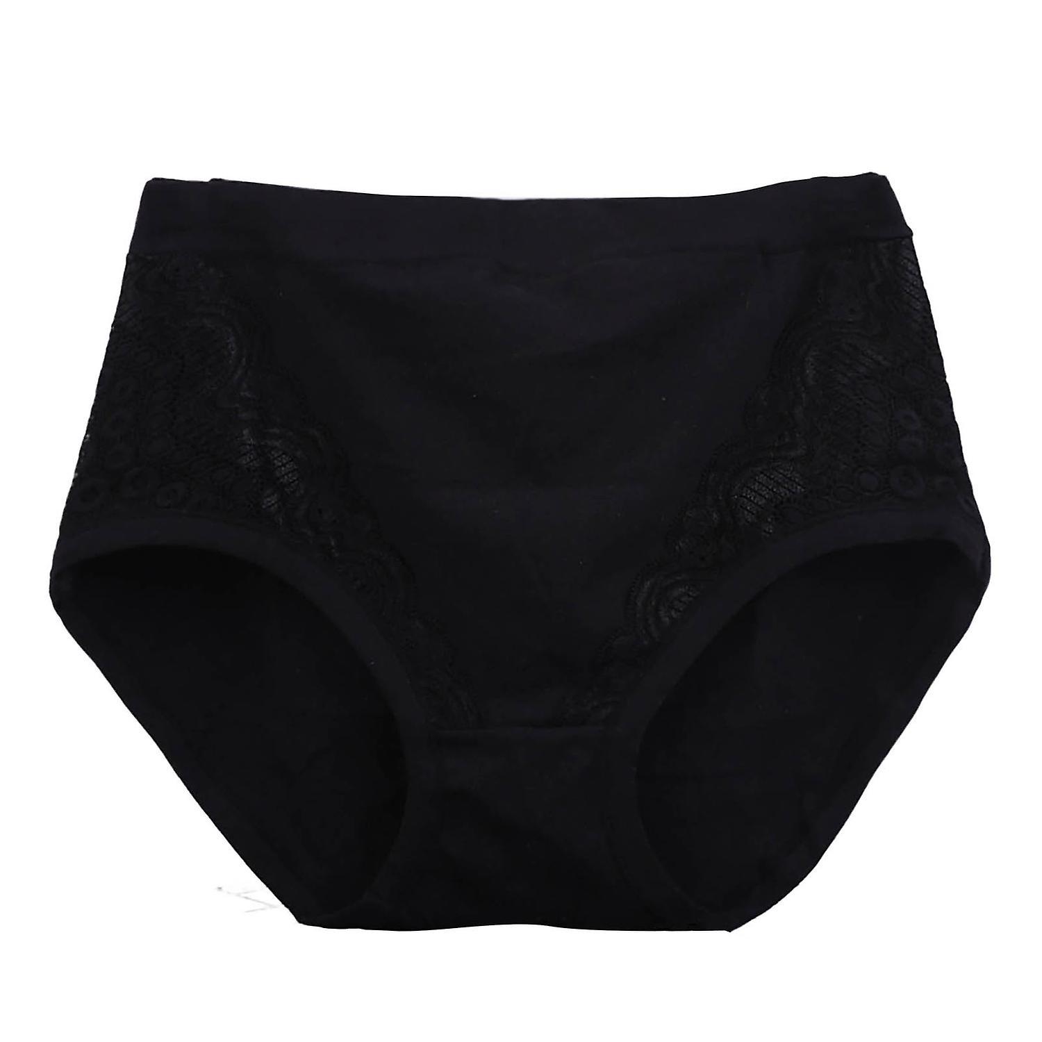 Merryso Menstruation Panties Lace High Waist Leak Proof Close Fit Plus Size Cotton Crotch Obesity Briefs Mid Black 5XL