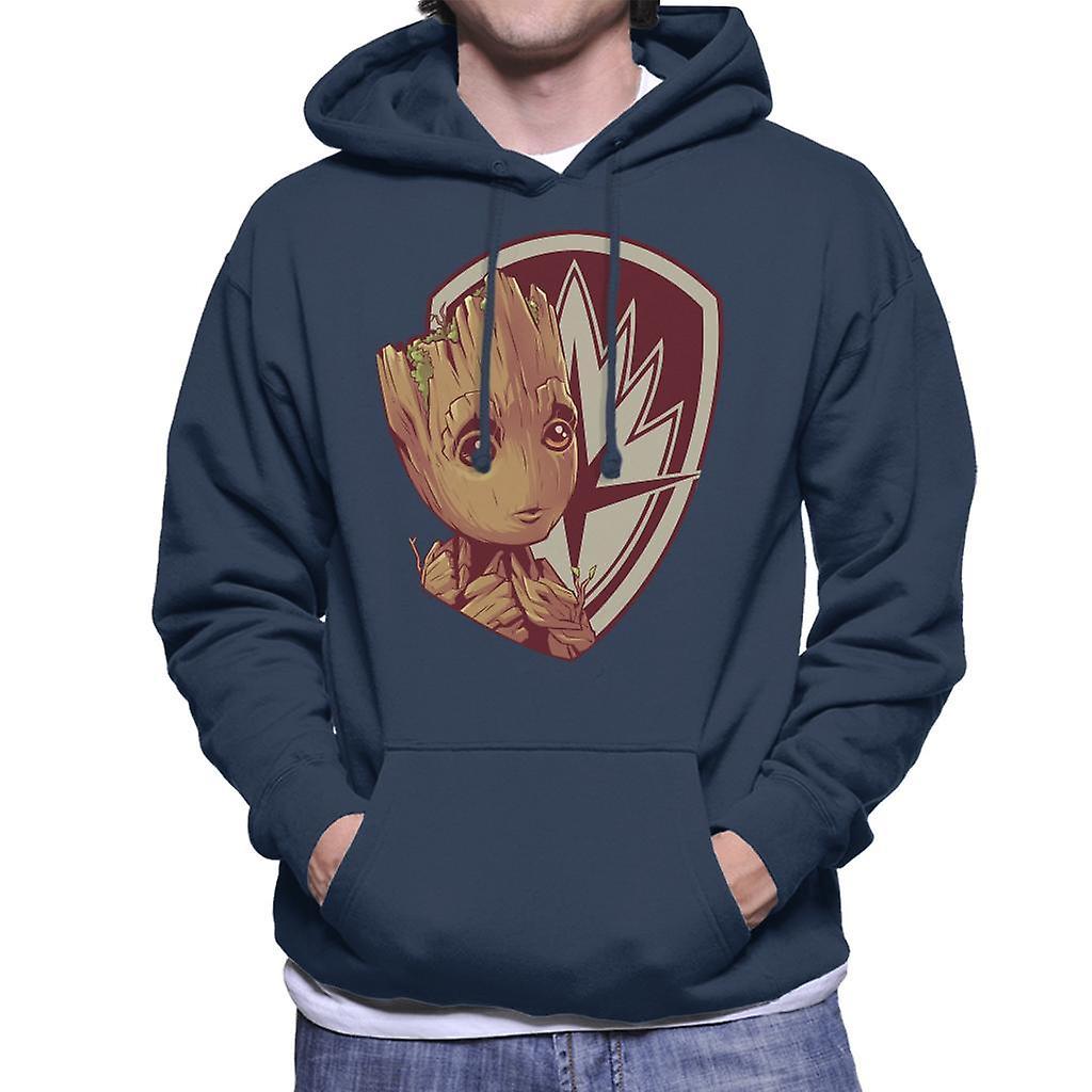 Marvel Guardians Of The Galaxy Vol 2 Red Shield Groot Men's Hooded Sweatshirt Navy Blue Large