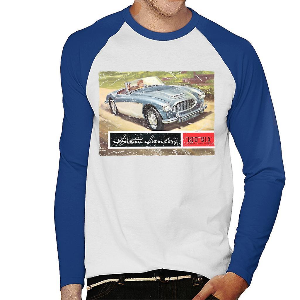 Austin Healey Country Road British Motor Heritage Men's Baseball Long Sleeved T-Shirt White/Royal Large