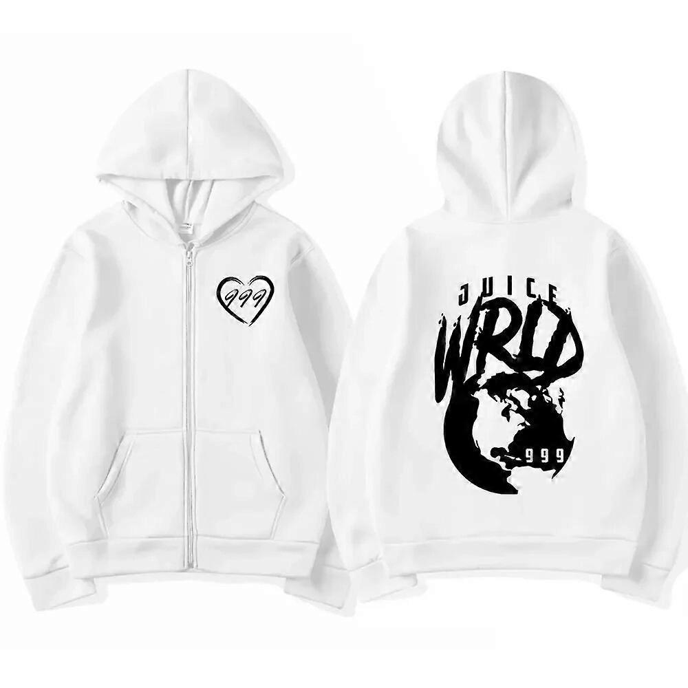 Redkid Rapper Juice Wrld 999 Print Zipper Hoodie 2023 Men's Women Hip Hop Oversized Zip Up Sweatshirt Fashion Pullover Coats Streetwear White M