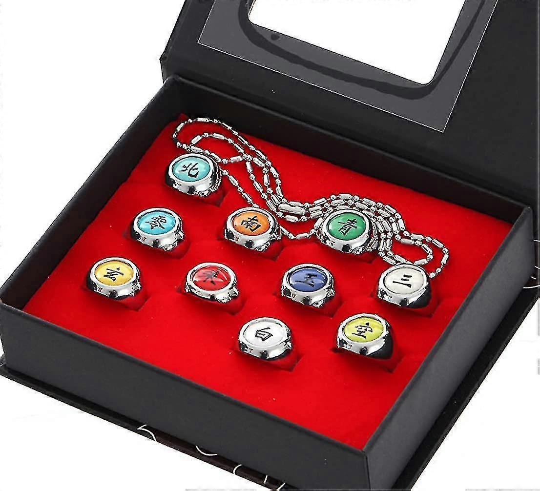 Liangnv 11pcs Akatsuki Rings Set Anime Naruto Cosplay Prop Ninja Uchiha Itachi Necklace Mens Jewelry