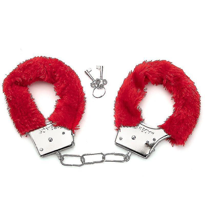 Yxuo Handcuffs Toy Metal Handcuffs With 2 Keys For Cosplay Police Role-play Toy Red