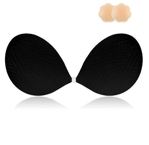 Niidor Adhesive Bra Strapless Sticky Invisible Push Up Silicone Bra For Backless Dress With Nipple Covers Black B