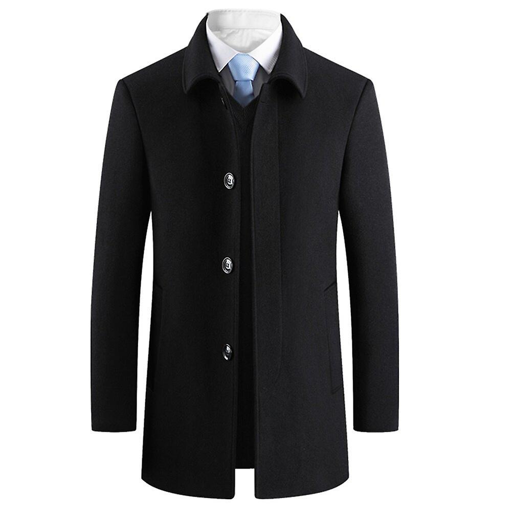 Allthemen Mens Winter Plush Thick Lapel Business Overcoat Black 2XL