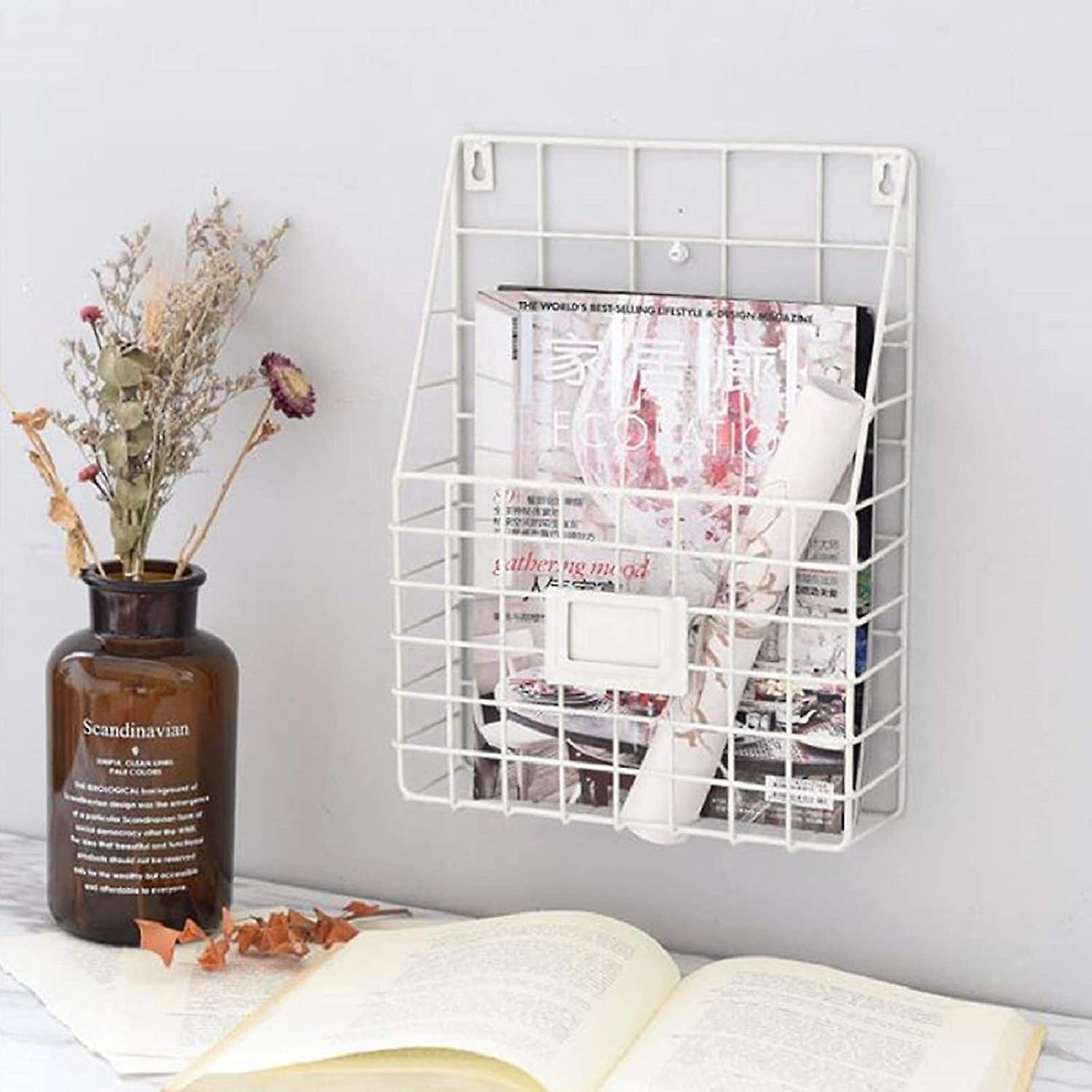 Tinor Wall-Mounted Magazine Rack 30 * 25 * 10cm Metal Magazine Newspaper Holder Rack File Simple Newspaper Basket,Magazine Rack (White)