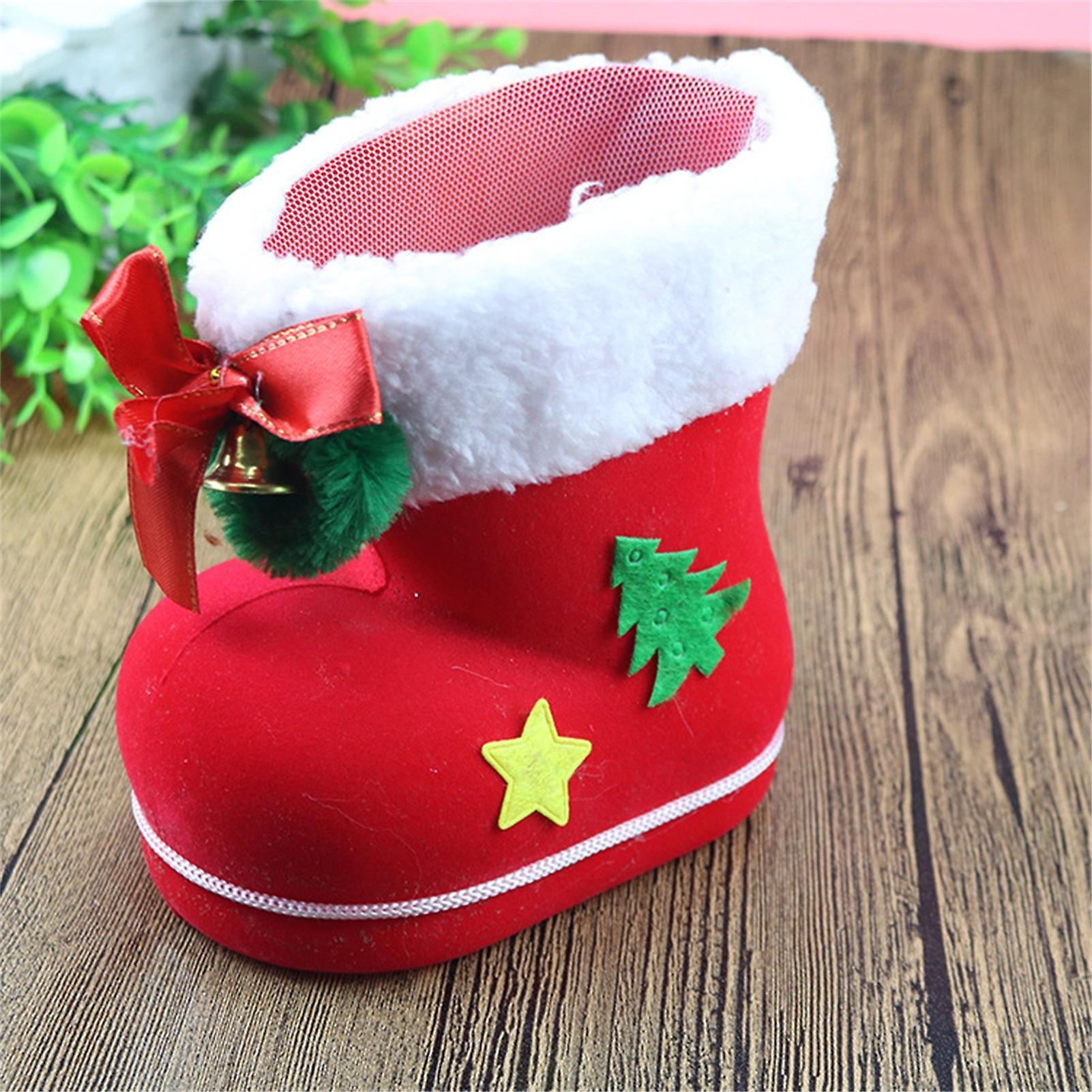 Wilitto Christmas Candy Boots Cute Plastic Plush Christmas Candy Red Boots Shoes Santa Gift Stocking S