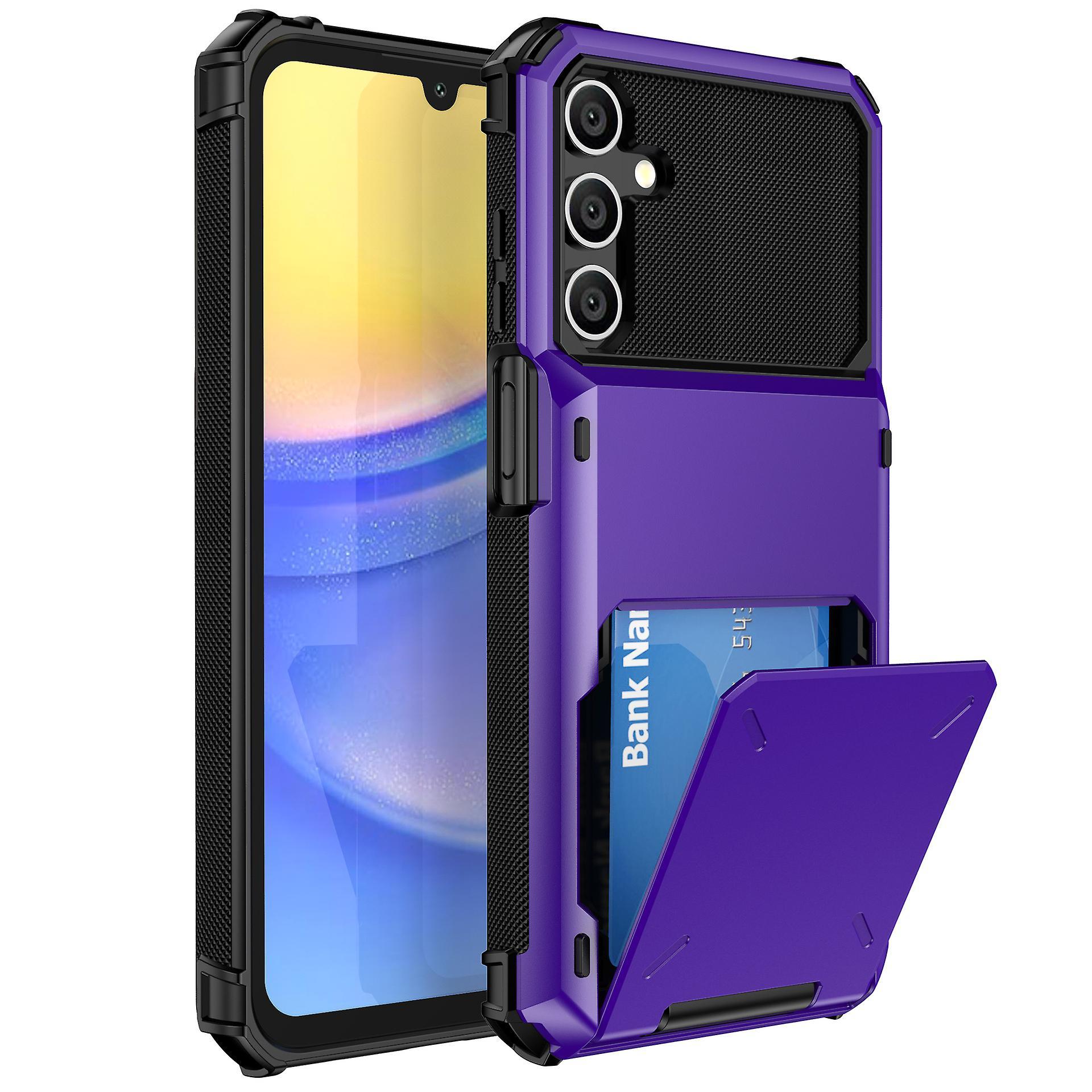 Frusde Wallet Case For Samsung Galaxy A15 with 4-Card Credit Card Holder, Dual Layer Heavy Duty Shockproof Cover with Hidden Card Slot Purple