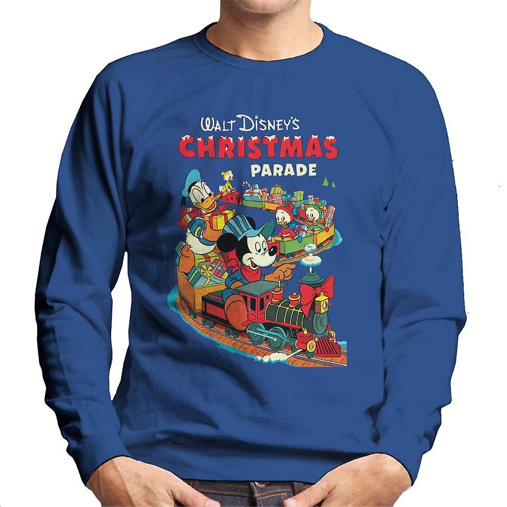 Disney Christmas Mickey Mouse Xmas Train Men's Sweatshirt Royal Blue Medium