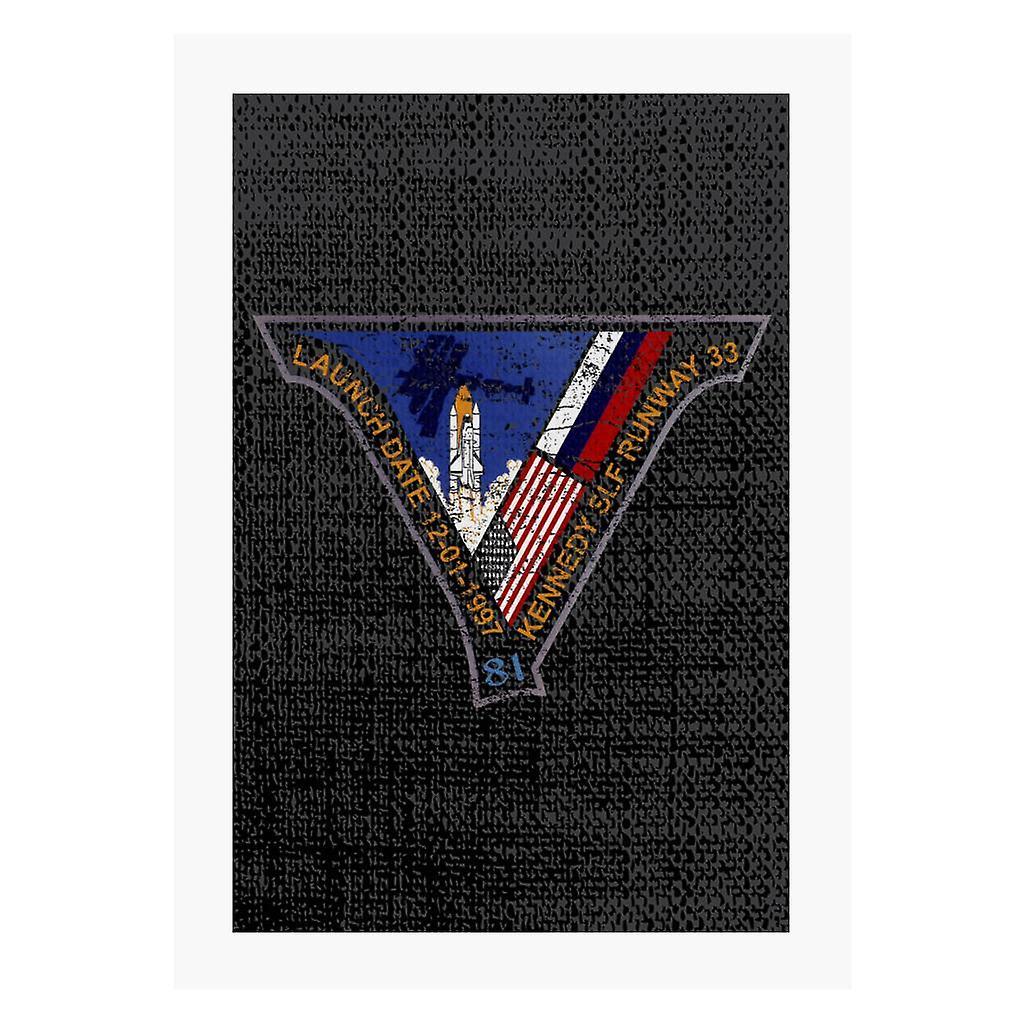 NASA STS 81 Atlantis Mission Badge Distressed A4 Print Black 21cm x 29.7cm