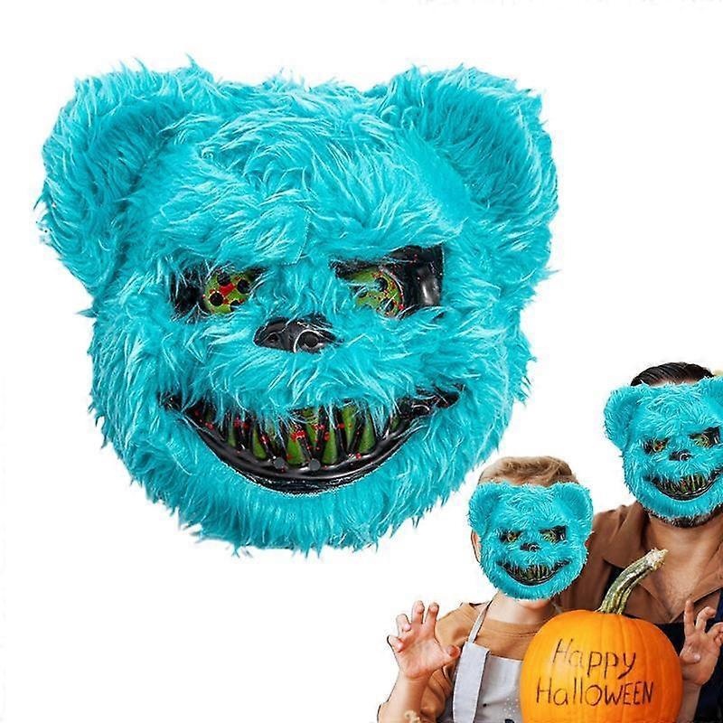 Sssxv Bloody Plush Face Cover Halloween Bloody Bear Face Cover Spooky Face Cover For Halloween Masquerades Party Cosplay Costume Props Blue