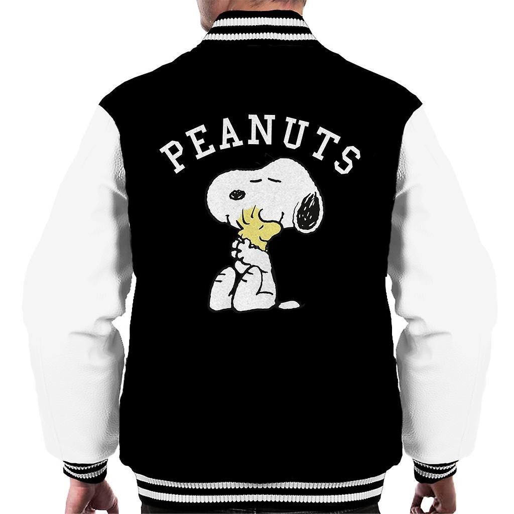 Peanuts Snoopy Hugs Woodstock Men's Varsity Jacket Black/White Medium