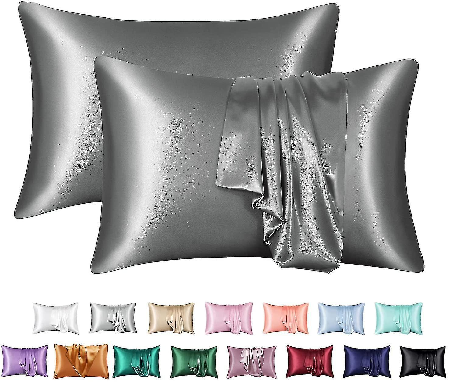 Silk Pillowcase 2 Pack,  100% Mulberry Silk Pillowcase For Hair And Skin,thread Count Silk Pillow Zekai Grey 20 X 36