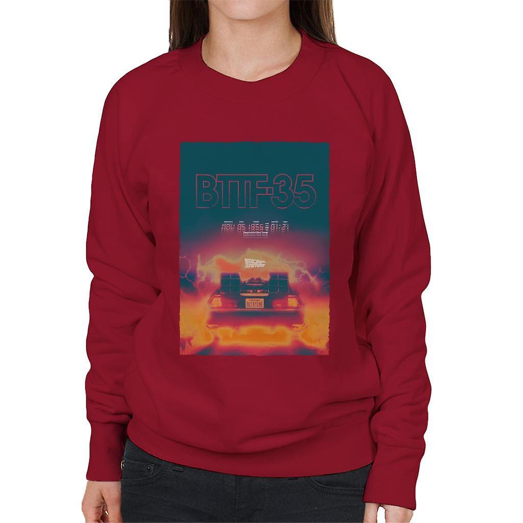 Back to the Future Delorean 35 Electric Flames Women's Sweatshirt Cherry Red Large