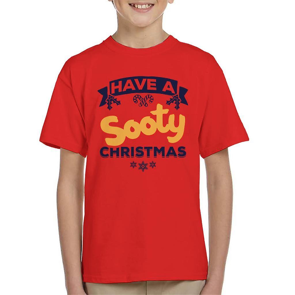 Sooty Christmas Have A Sooty Christmas Blue Banner Design Kid's T-Shirt Red Small (5-6 yrs)