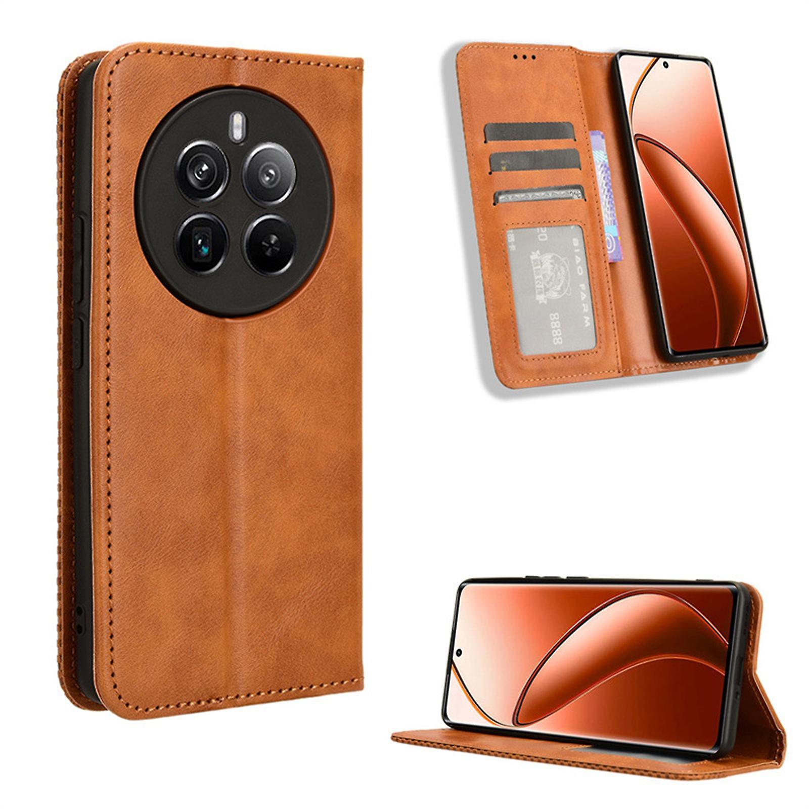 Nspiel Magnetic Wallet Case for OPPO Realme 12 Pro PU Leather Flip Folio Case Kickstand Shockproof Phone Cover with Card Holder RFID Blocking brown...