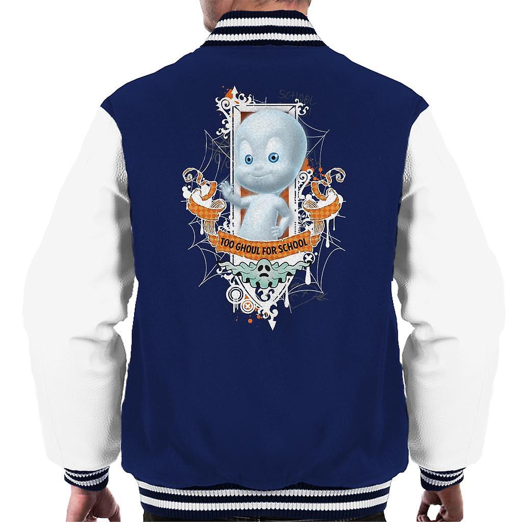 Casper The Friendly Ghost Too Ghoul For School Men's Varsity Jacket Navy/White Medium