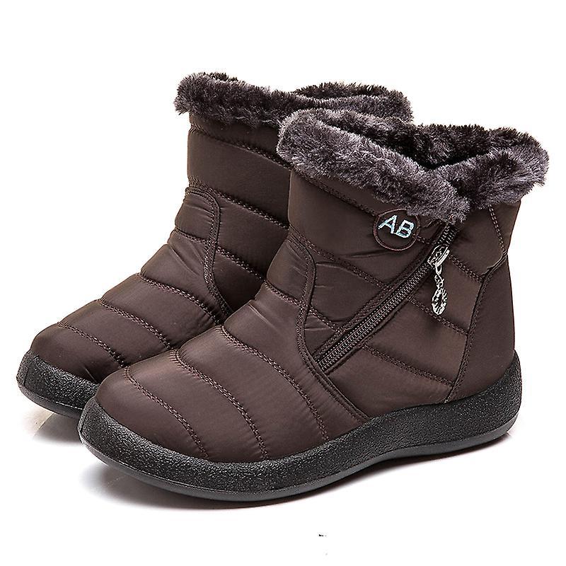 El Contente Winter Lightweight Thick Fur Ankle Waterproof 11cm Heel Boots For Women Dark Brown 42