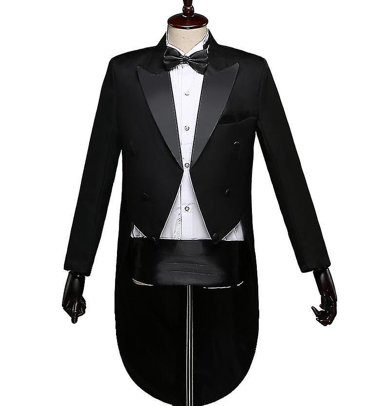 Syhrm Men Tailcoat Tuxedo Suit Trousers Set, Men's Tuxedo Trousers Suit With Bow Tie BLACK