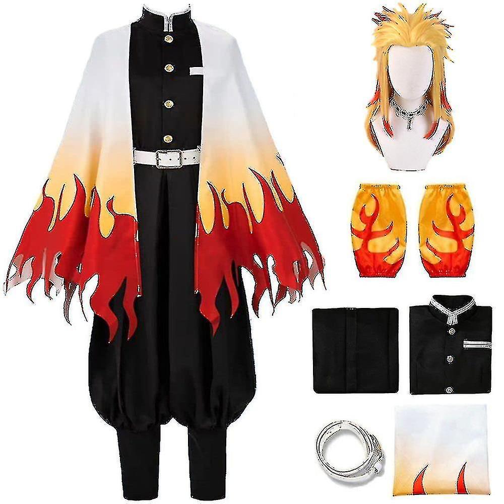 Yalo Demon Slayer Rengoku Kyoujurou Cosplay Party Costume Outfits Halloween Party Anime Set Gifts Best Gift S Outfits with Wig One Size - Wig