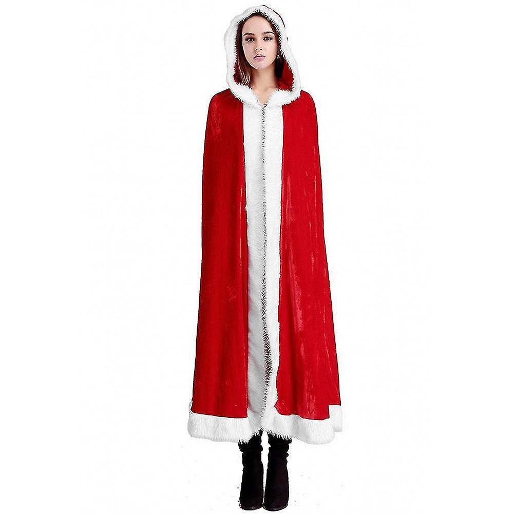 DUqi 4 Size Velvet Red Hooded Cape Cloak Sexy Santa Cosplay Christmas Costumes Women Carnival Party Clubwear Winter Warm Overcoat XL 150cm