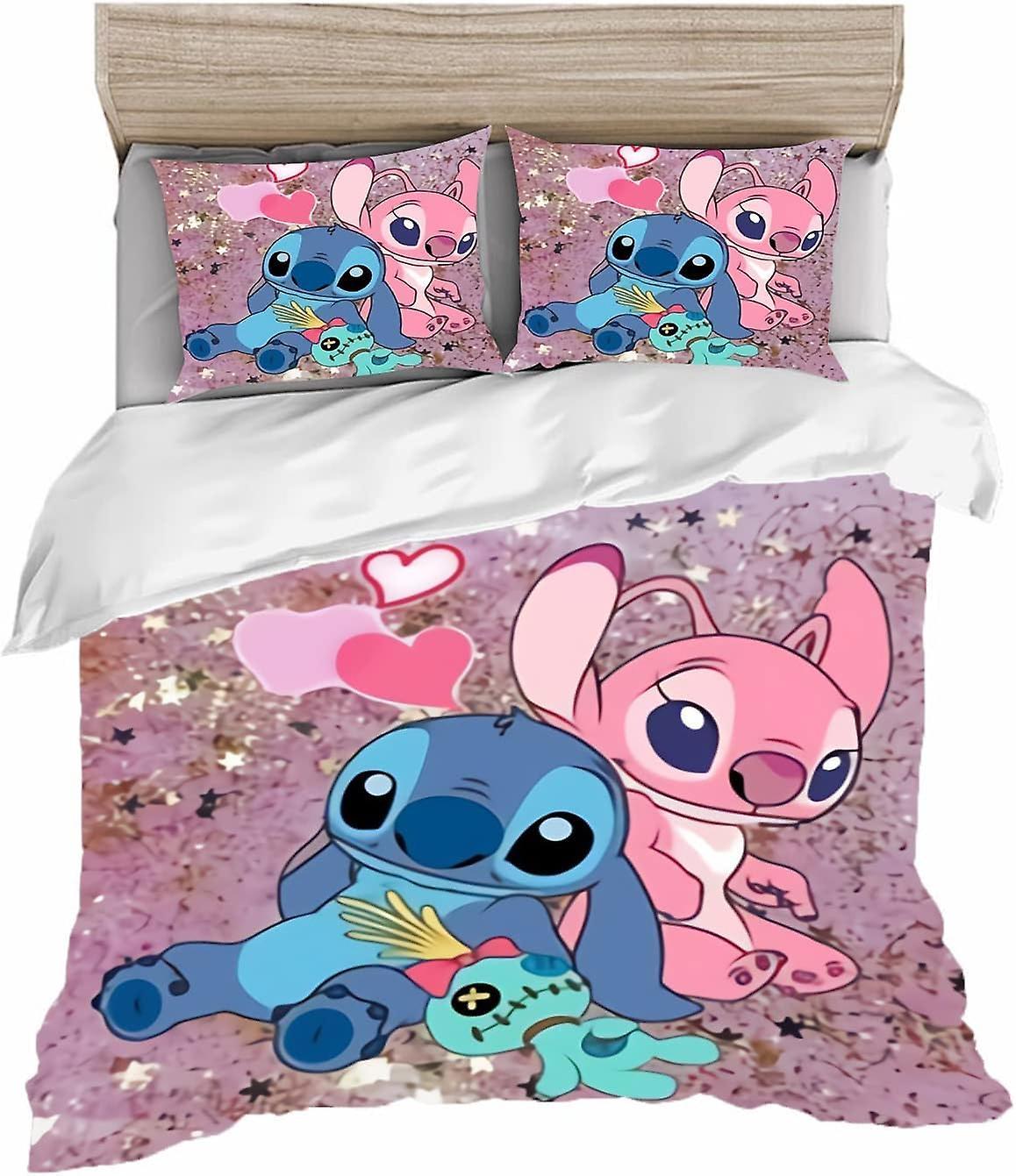 Kerota Lilo Und Stitch Bedding Set with Pillowcases, D Microfiber Bedding Set, Stitch Plush Suitable for Boys and Girls Single135x200cm