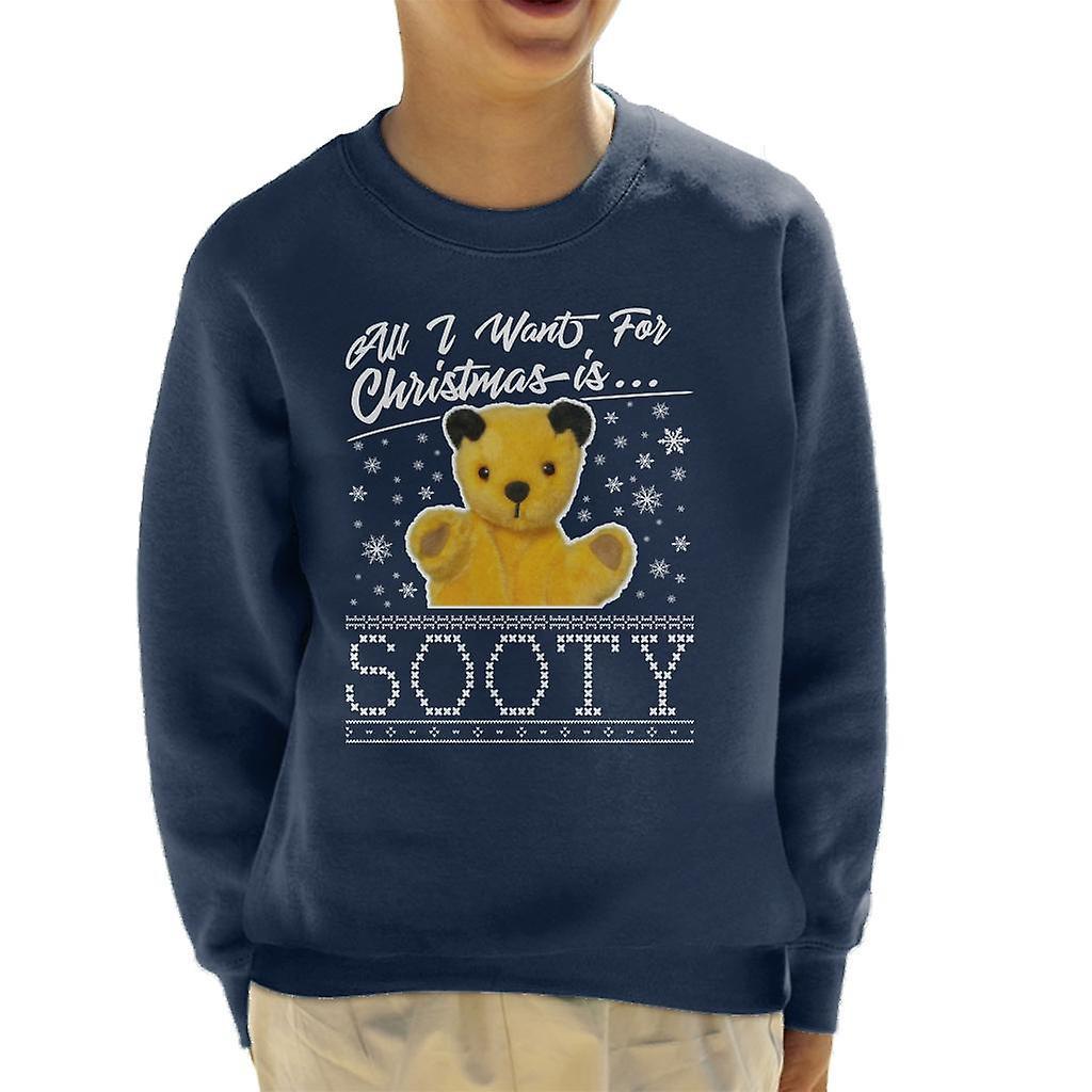 Sooty Christmas All I Want For Christmas Is Sooty Kid's Sweatshirt Navy Blue X-Large (12-13 yrs)