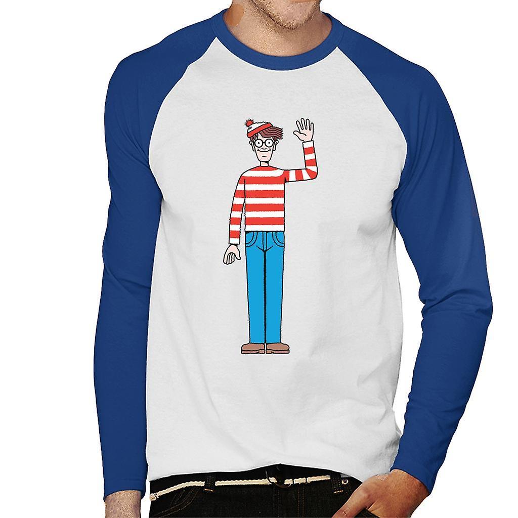 Wheres Wally Where's Wally Waving Men's Baseball Long Sleeved T-Shirt White/Royal X-Large