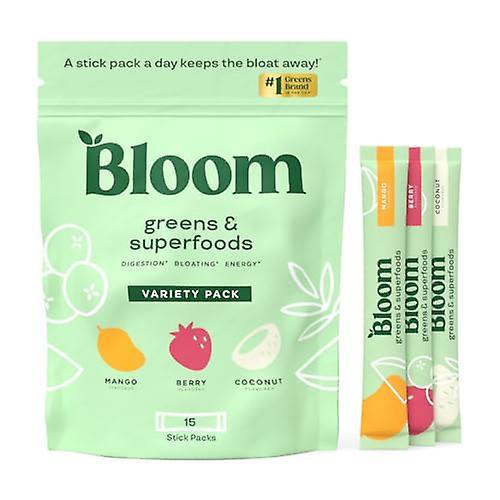 Bloom nutrition greens & superfoods powder packets 15 sticks 3 flavors