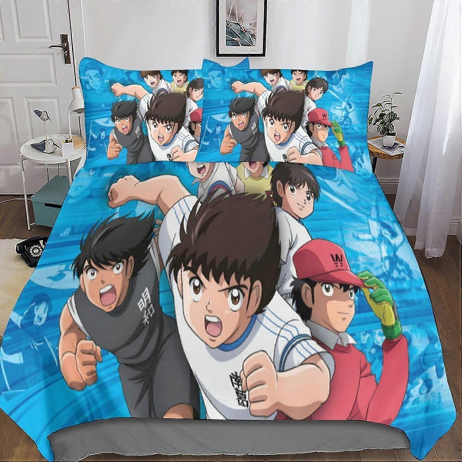 Kerota Captain Tsubasa Anime Bedding Set Duvet Cover with Pillowcases 3D Printed Microfiber Bedding, for Adults Kids Girls with Zipper Closure 3 Pc...