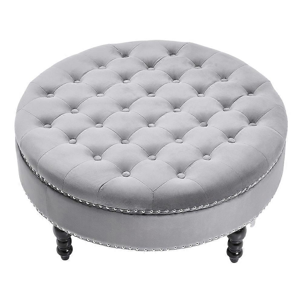 Living And Home Tufted Velvet Round Cocktail Ottoman Grey