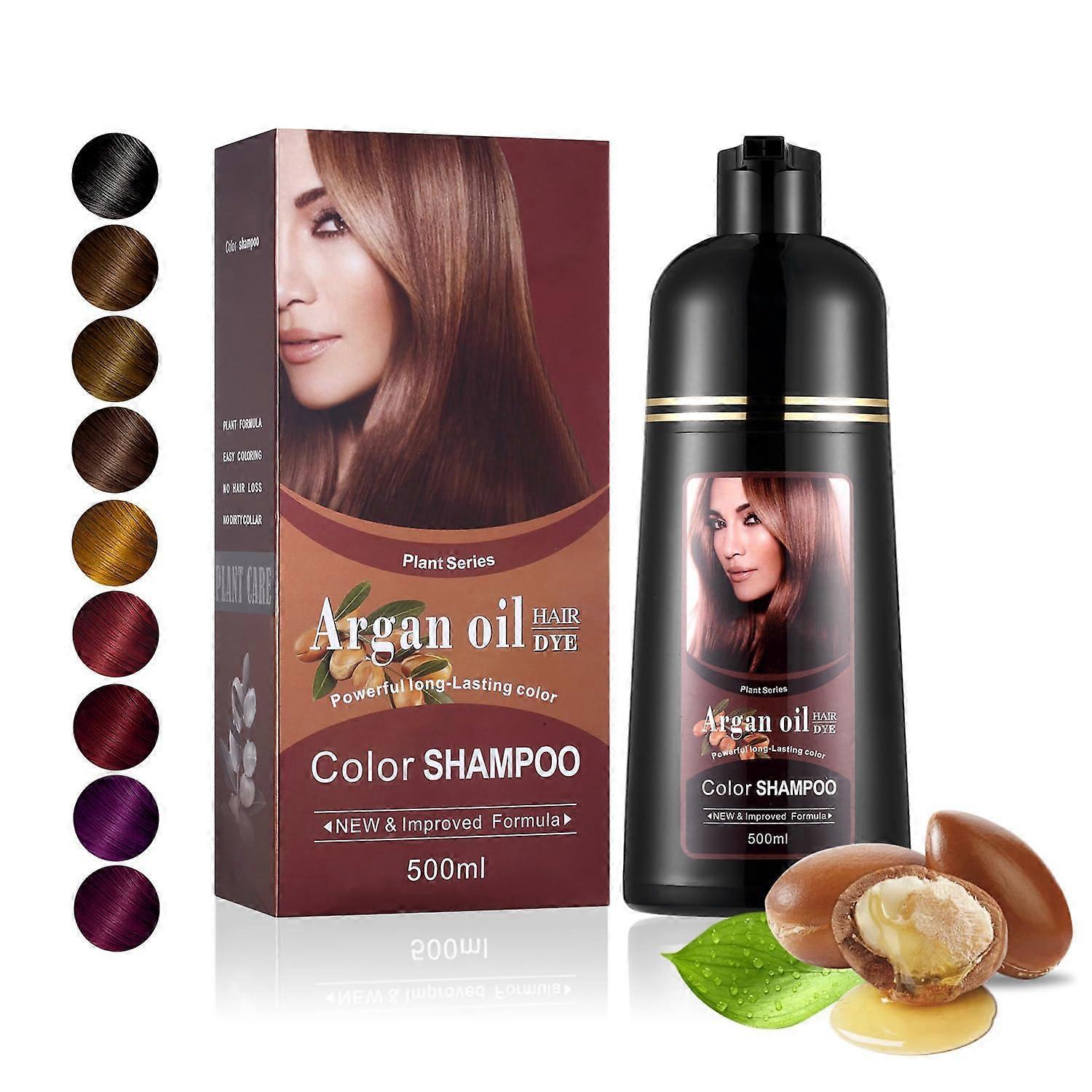 Lelinker Argan Oil Hair Dye Color Shampoo 500ml,3 in 1 Hair Dye Shampoo, Easy To Use,Instant Fast Acting Long Lasting Cherry Chestnut Brown