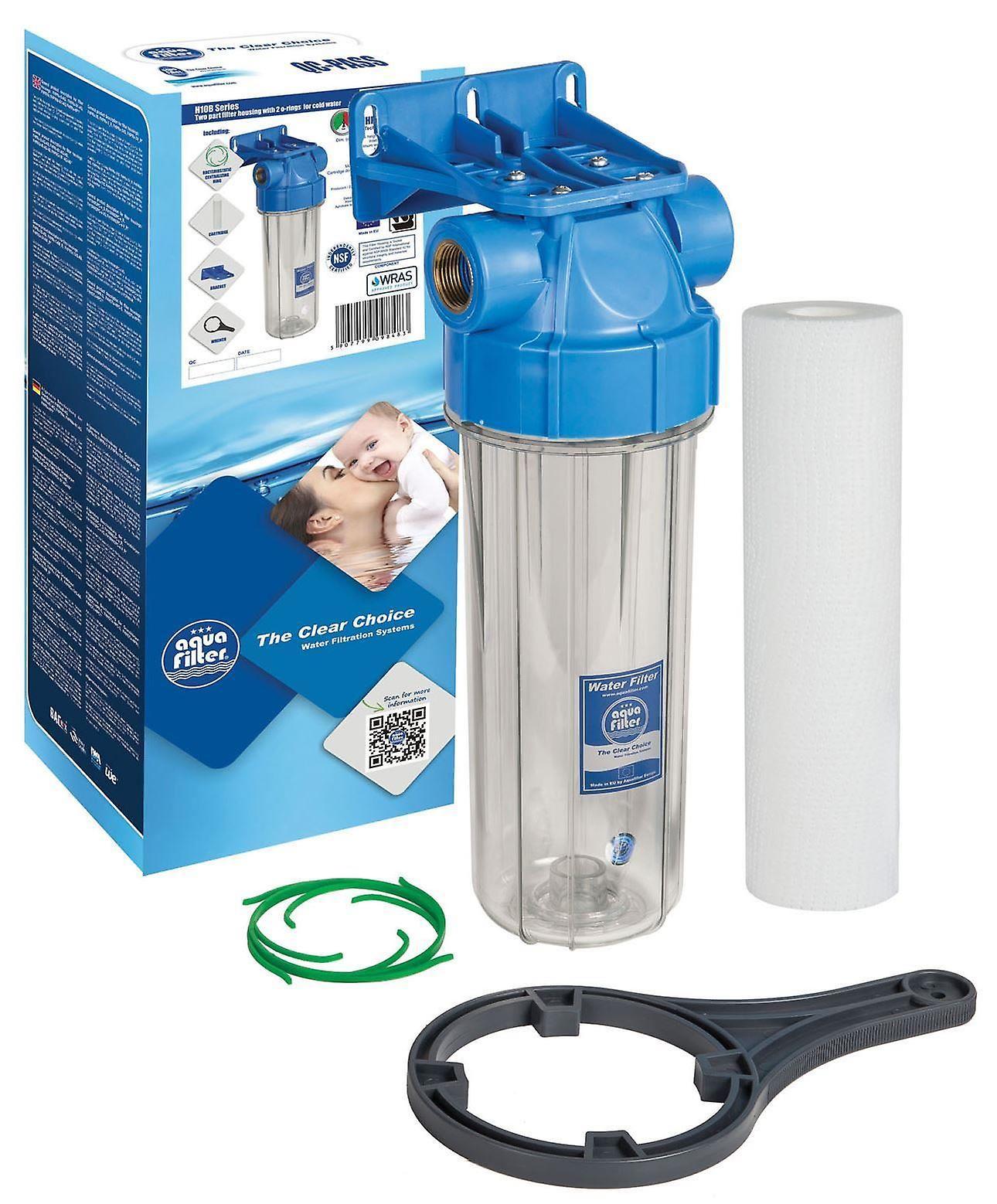 aquafilter 10 Inch Under Sink Inline Water Filter Purifier System Housing + Whole Filter Set 1" BSP inlet/outlet