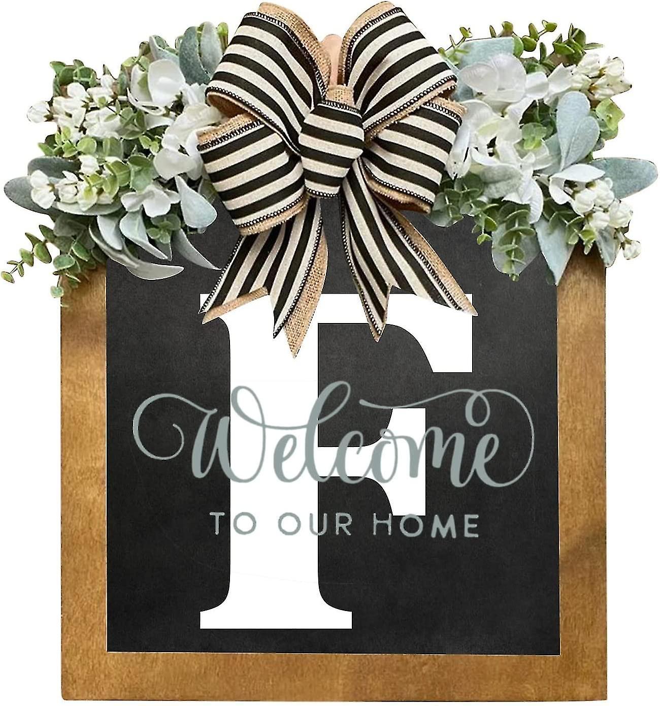 Tianzun Unique Last Name Year Round Front Door Wreath With Bow, 16" Welcome Sign Garland Creative 26 Letter Farmhouse Wreath F