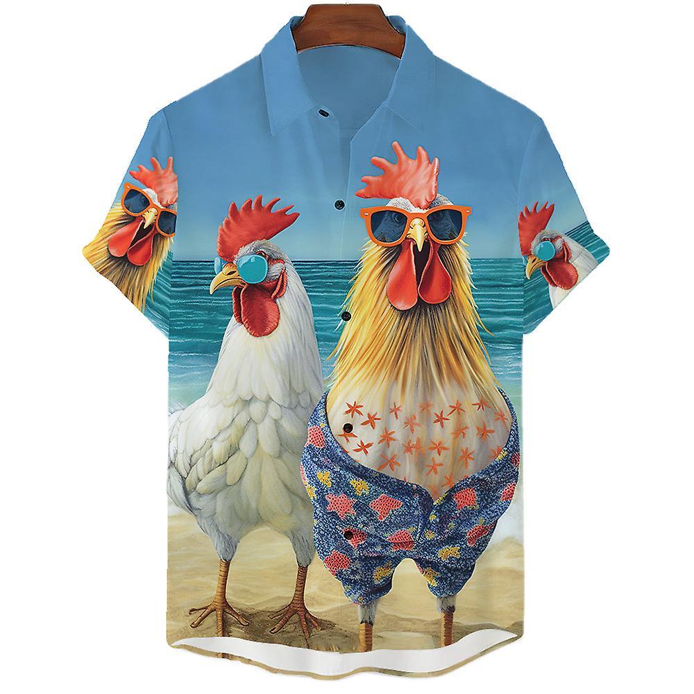 Bhtv Chicken Hawaiian Shirt Tropic 3d Printed Shirts Men's Women's Beach Blouse Men's Vocation Lapel Shirts Unisex Camisas ASF5E2311168 L