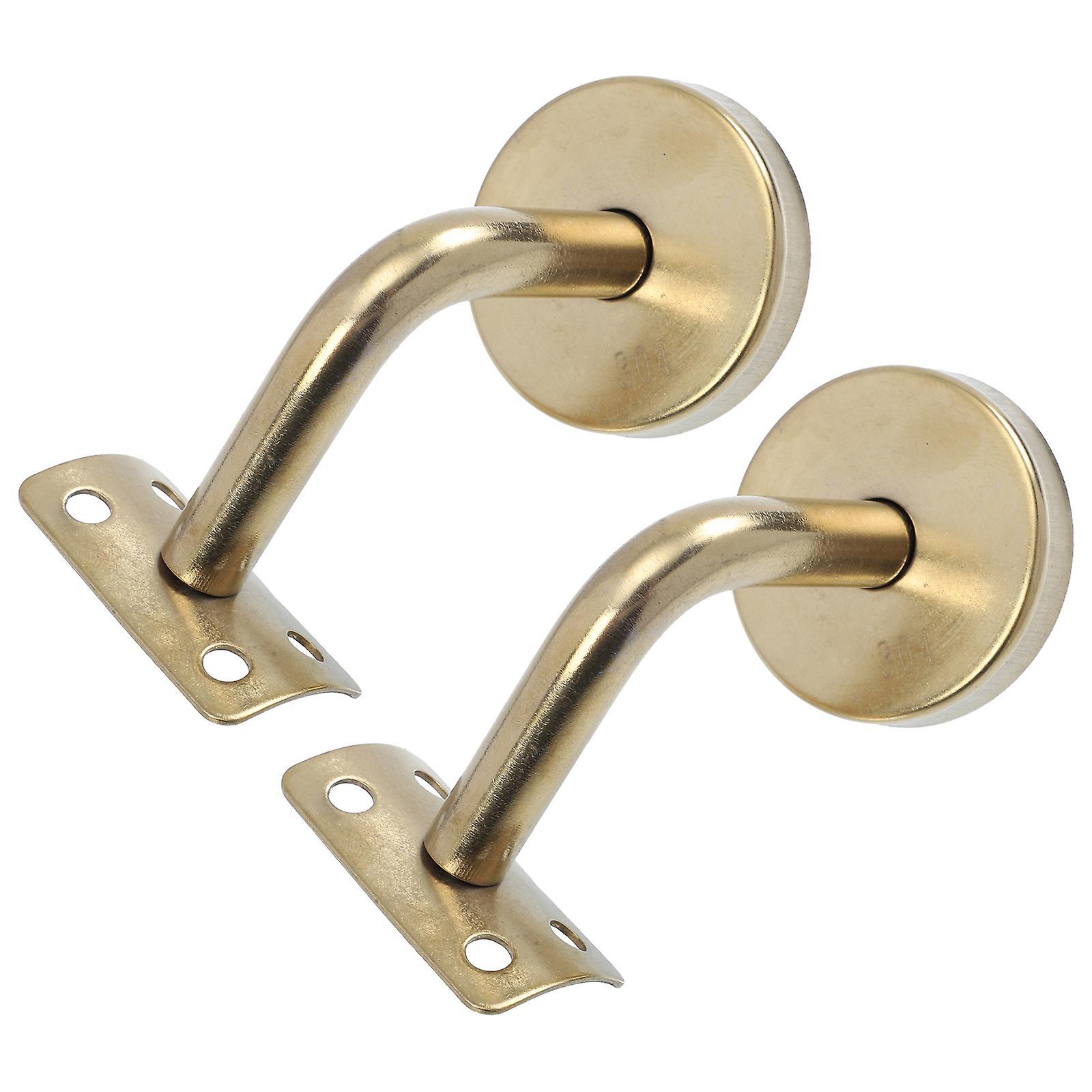 Tinksky 2 Pcs Wall Mounted Shelves Banister Rail Support Handrail Fixing Brackets Banister Wall Mounts Wall Rail Bracket Golden 6x5cm