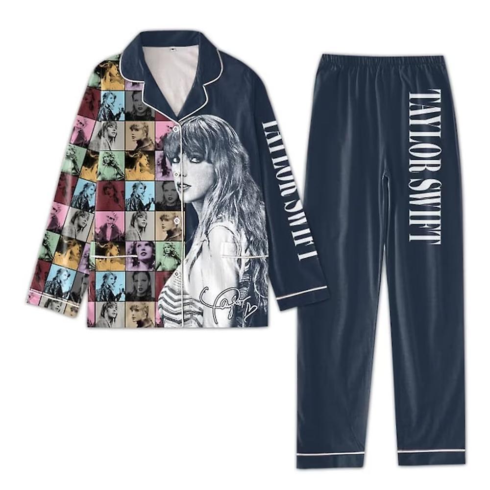 Mylight Taylor Theme Christmas Pajamas Women Set 1989 Shirts And Pants Swift Pjs Sets Button Down Loungwear Swiftiesleepwear Nightwear E M