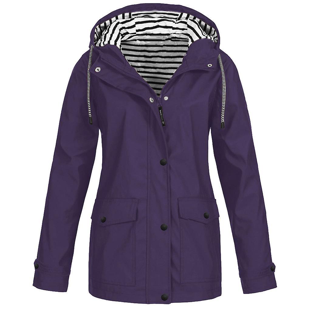 Gaoguan Women Solid Rain Jacket Outdoor Plus Size Hooded Raincoat Windproof GAO2060 Purple XXXXL