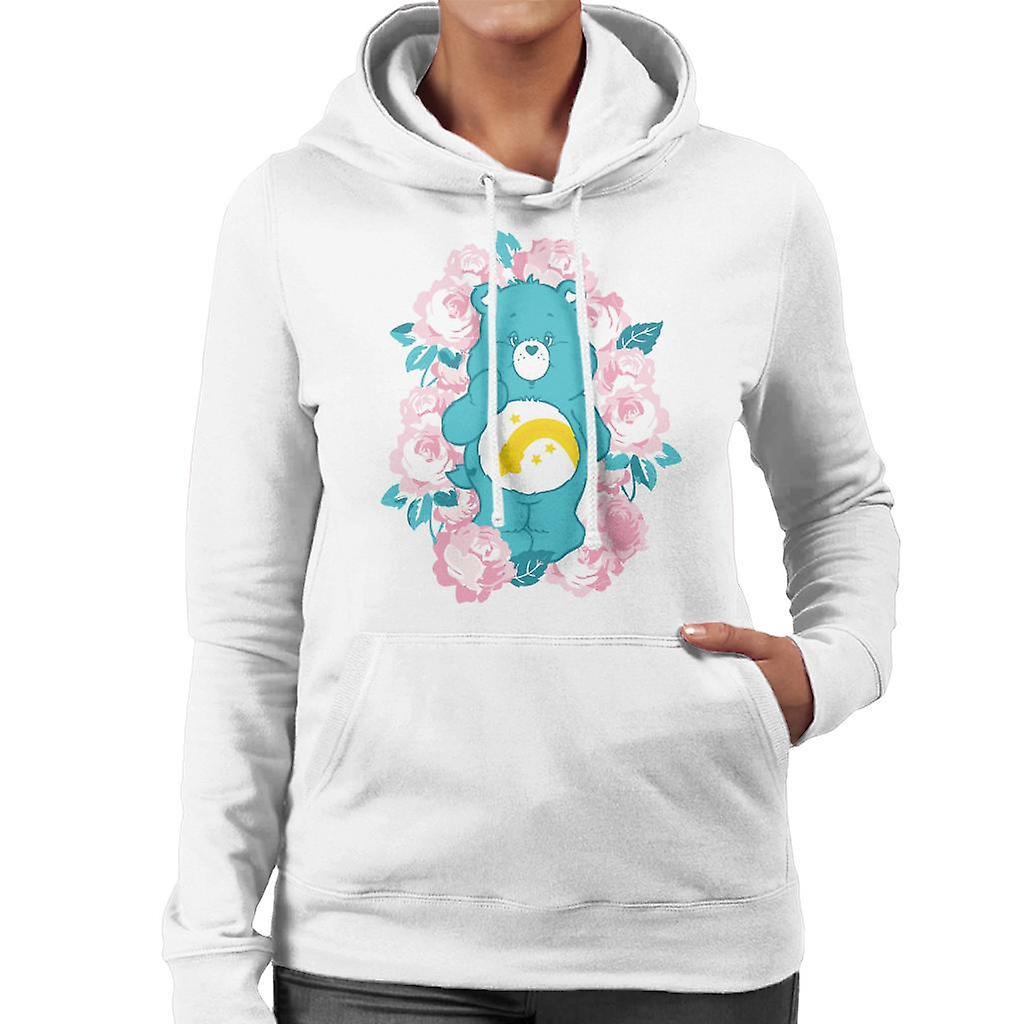 Care Bears Wish Bear Pink Flowers Women's Hooded Sweatshirt White Small