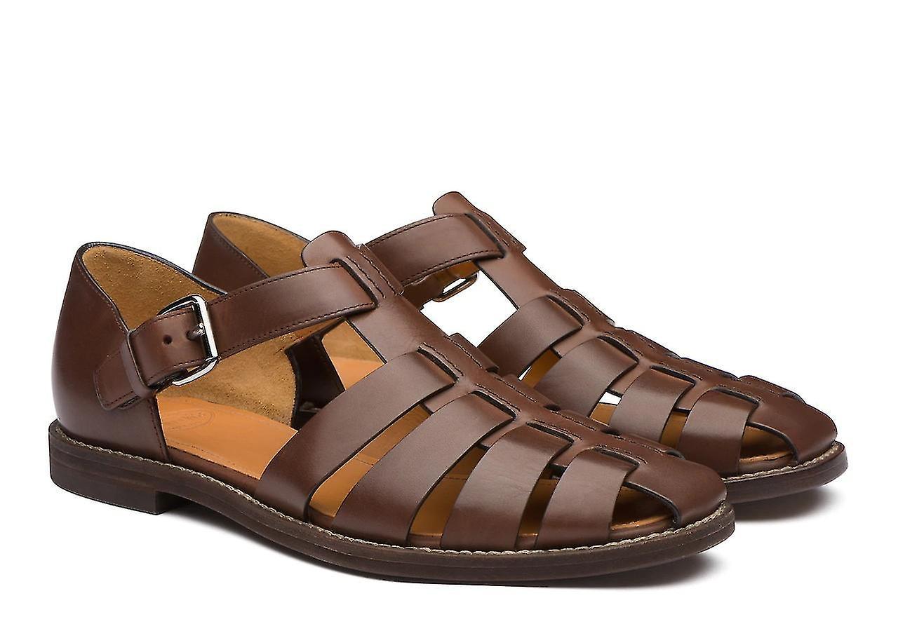 Beangle Men's Sport Sandals Closed Toe Outdoor Handmade Leather Sandal Coffee 43