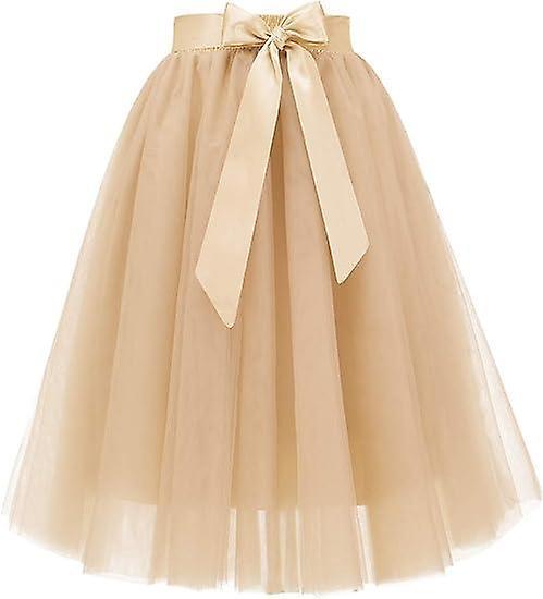 Handuo Womens Tulle Skirt A Line Tulle Dress Tutu Skirts Gold L