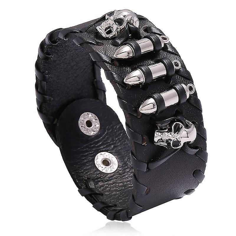 Cattle leather bracelet unique hipster motorcycle ornament skull leather bracelet Black