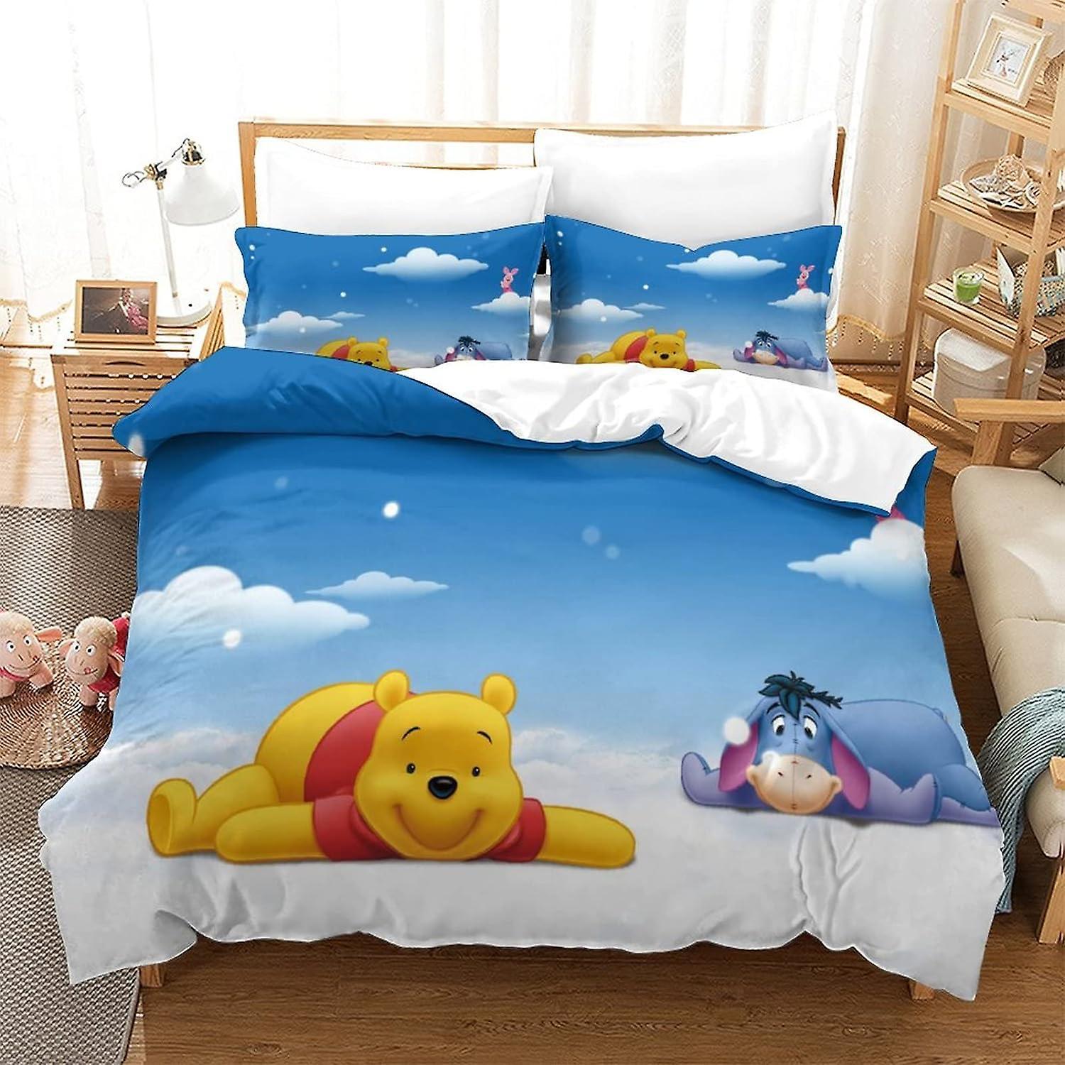 Kerota Winnie the Pooh Duvet Cover Animated Characters Printed Pattern Soft Microfiber Bedding Set with Zipper Closure Kids Teens Adult Single Sing...