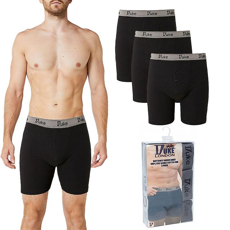 Duke London Mens Boxer Shorts Pack Briefs Cotton Stretch Black XL