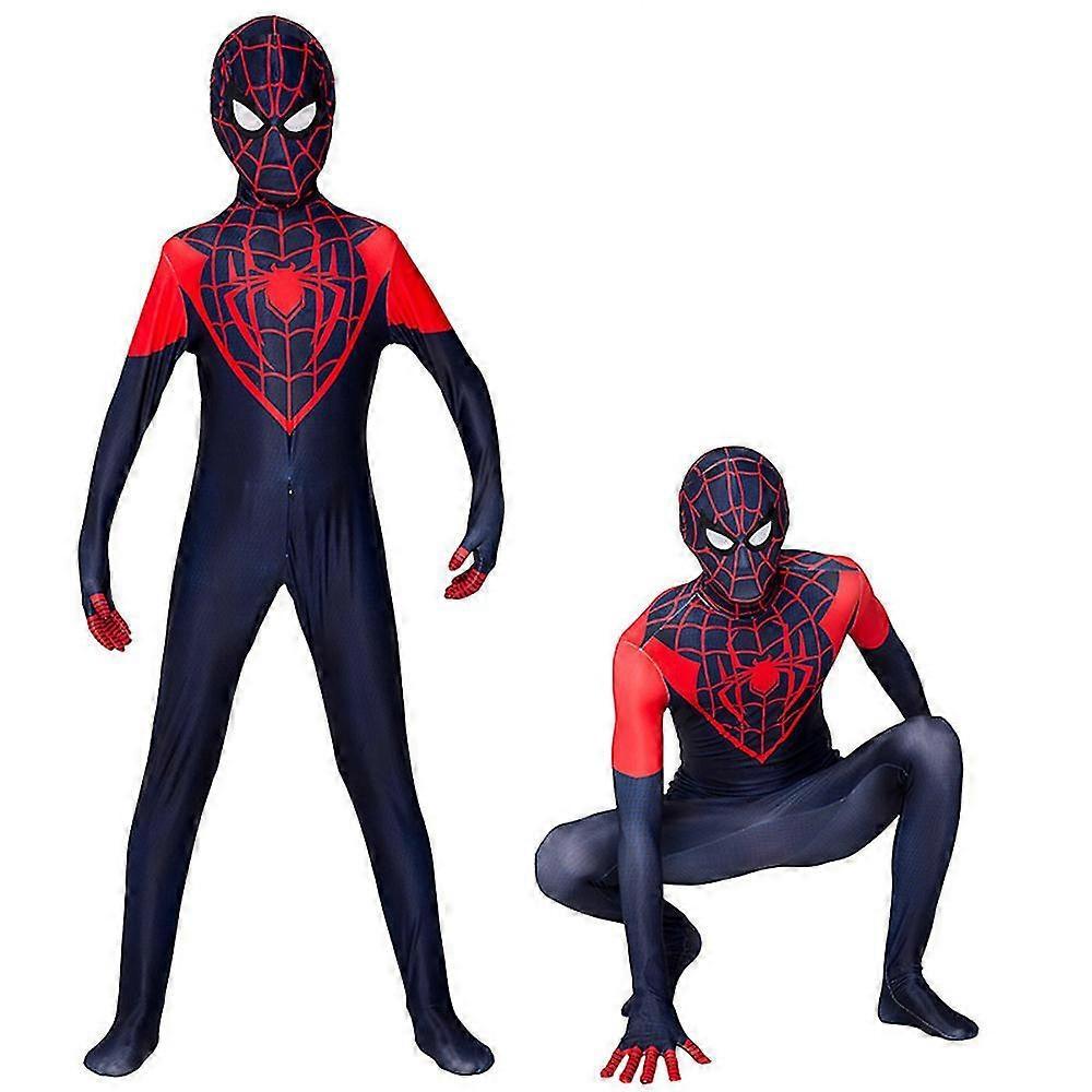 Lequeen 3-9 Years Kids Spider-man Miles Morales Cosplay Jumpsuit Fancy Dress Up Bodysuit Halloween Party Costume Gifts 5-6 Years