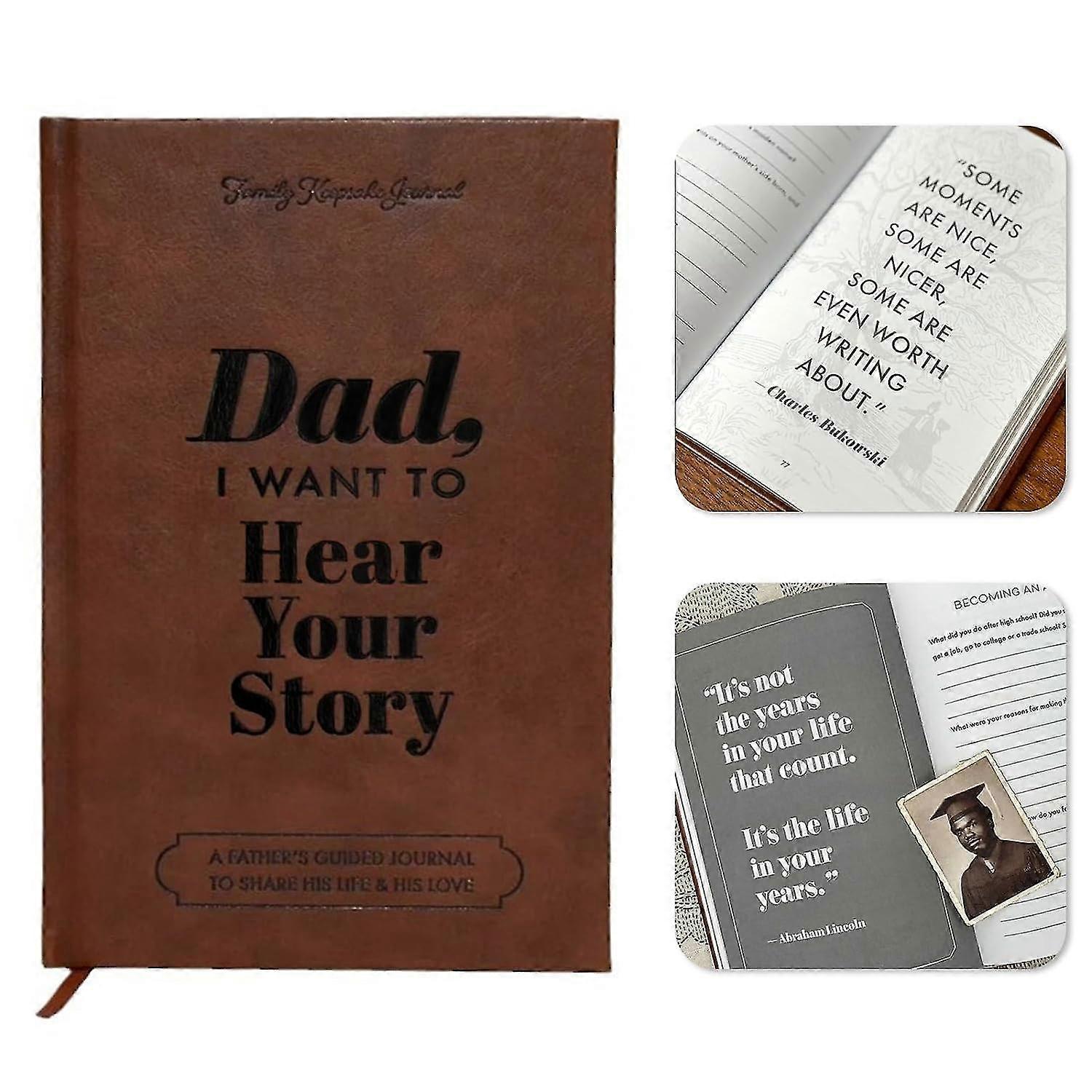 Zhiyi Dad, I Want To Hear Your Story Notebook, Leather Wrapped Hardback, Black Gold Foil Lettering, Father Guided Journal To Share H