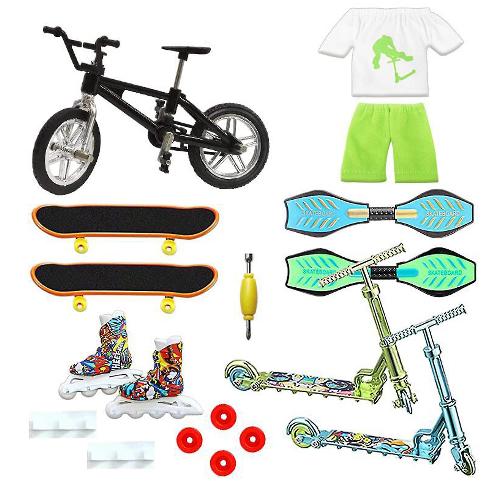 Dexterity Games New Hot Mini Finger Skateboards Toys Gift For Kids Including Finger Scooter Tops Pants - Easy To Play green